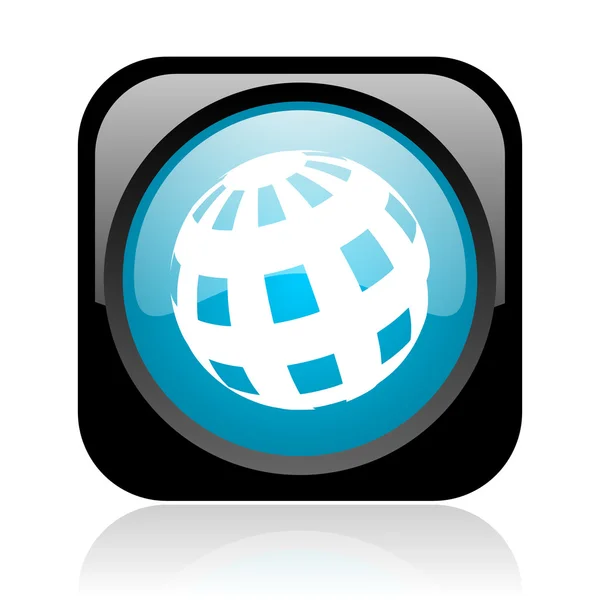 Ziemia czarny i niebieski kwadrat WWW błyszczący ikona — Zdjęcie stockowe