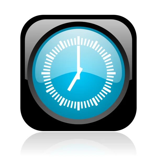 Parlak siyah ve mavi kare web simgesi saat — Stok fotoğraf