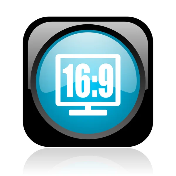 16 9 表示黒と青色の正方形の光沢のあるアイコン web — ストック写真