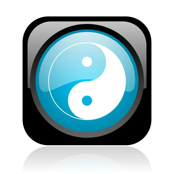 Ying Yang schwarz und blau quadratische Web-Hochglanz-Symbol — Stockfoto