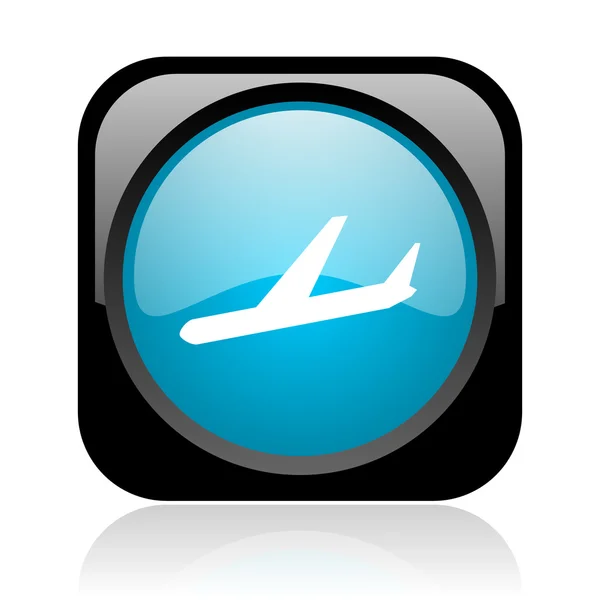 Vliegtuig zwart en blauw vierkant web glanzende pictogram — Stockfoto