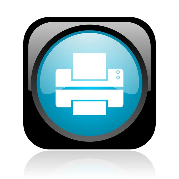 Printer zwart en blauw vierkant web glanzende pictogram — Stockfoto