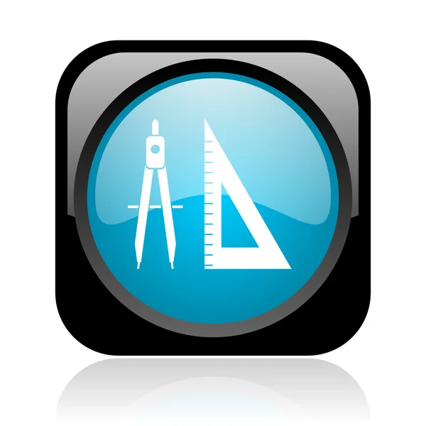 E-러닝 검은색과 파란색 사각형 웹 광택 아이콘 — 스톡 사진