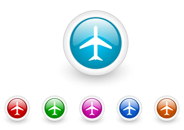 Airplane circle web glossy icon colorful set — Stock Photo, Image