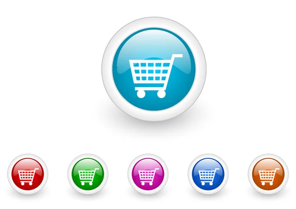 Zakupy koszyka koło WWW błyszczący ikona kolorowy zestaw — Zdjęcie stockowe