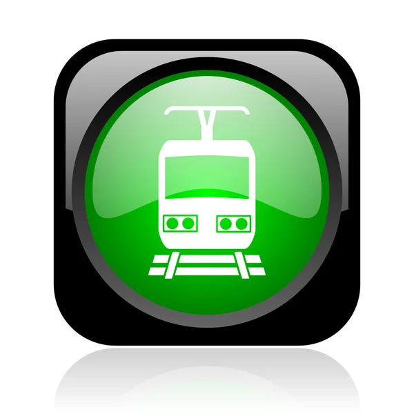 Train black and green square web glossy icon — Stock Photo, Image