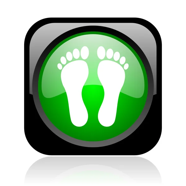Ayak izi siyah ve yeşil parlak web simgesi kare — Stok fotoğraf