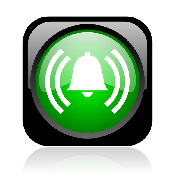 Czarny i zielony kwadrat WWW błyszczący ikona alarmu — Zdjęcie stockowe
