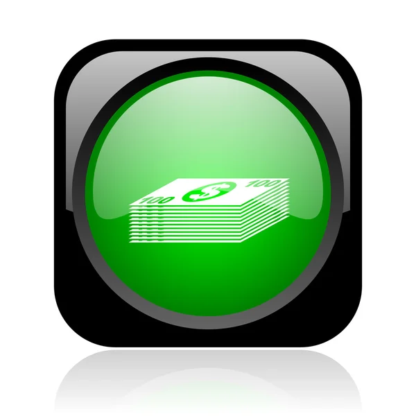Geld zwart en groen plein web glanzende pictogram — Stockfoto