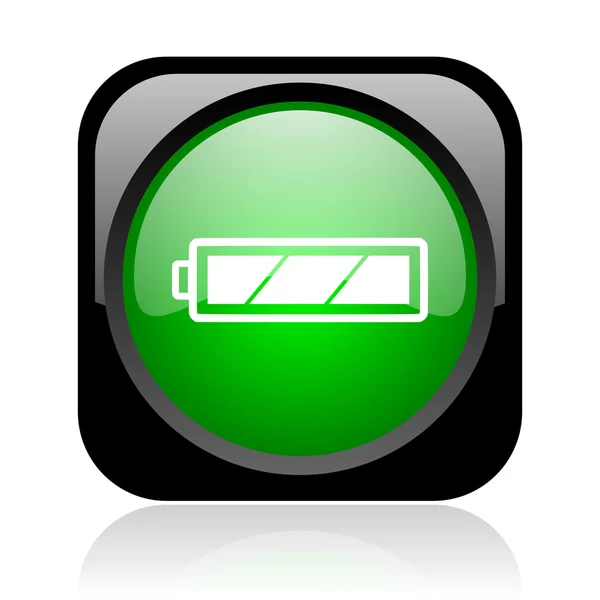Battery black and green square web glossy icon — Stock Photo, Image