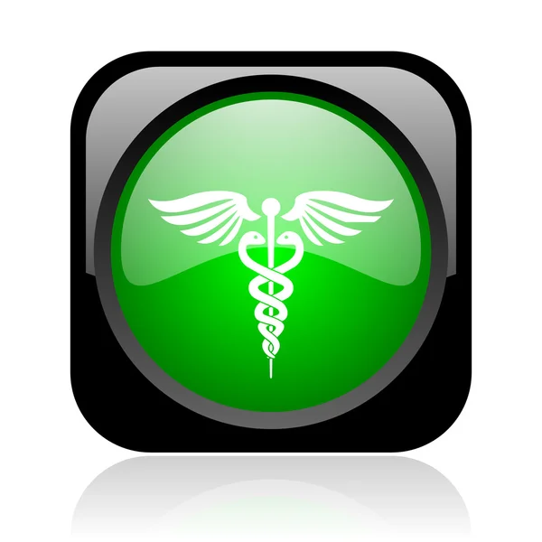 Caduceo nero e verde quadrato web icona lucida — Foto Stock