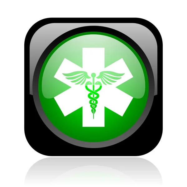 Caduceus black and green square web glossy icon — Stock Photo, Image