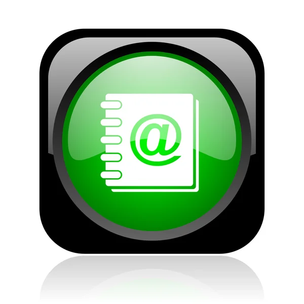 Livro de endereços preto e verde quadrado web ícone brilhante — Fotografia de Stock