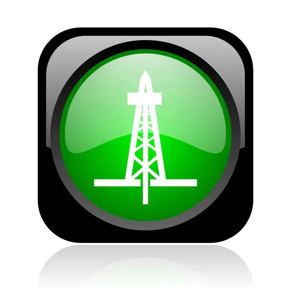 Drilling black and green square web glossy icon — Stock Photo, Image