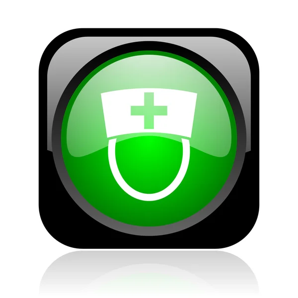 Infermiera nero e verde quadrato web lucido icona — Foto Stock