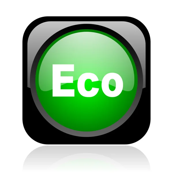 Eco fekete és zöld négyzet pókháló fényes ikon — Stock Fotó
