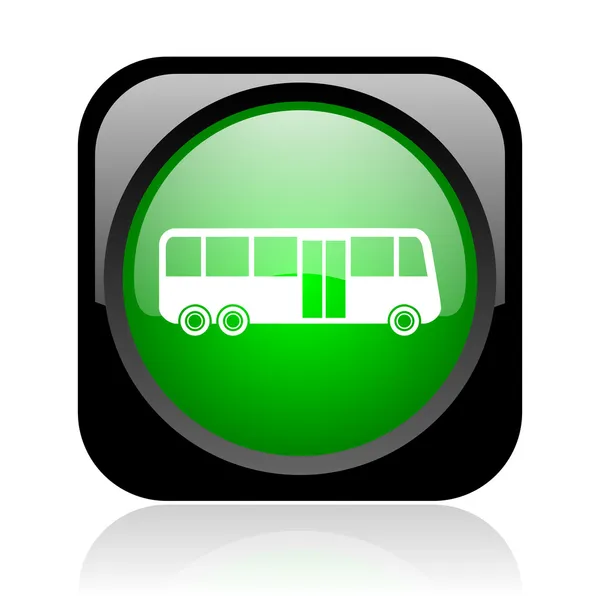 Bus black and green square web glossy icon — Stock Photo, Image