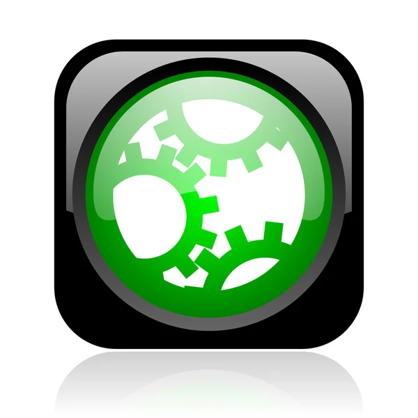 Gears black and green square web glossy icon — Stock Photo, Image