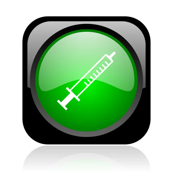 Syringe black and green square web glossy icon — Stock Photo, Image