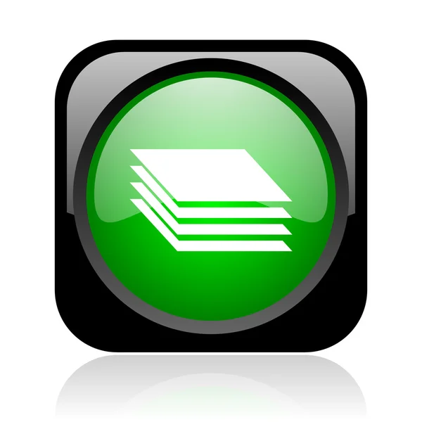 Parlak siyah ve yeşil kare web simgesi Katmanlar — Stok fotoğraf