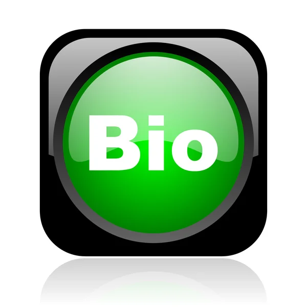 Bio zwart en groen plein web glanzende pictogram — Stockfoto
