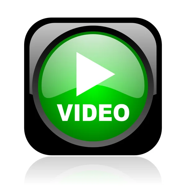 Videó fekete és zöld négyzet web fényes ikon — Stock Fotó