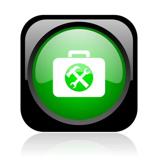 Toolkit black and green square web glossy icon — Stock Photo, Image