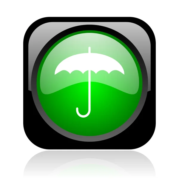 伞黑色和绿色方形 web 光泽图标 — 图库照片