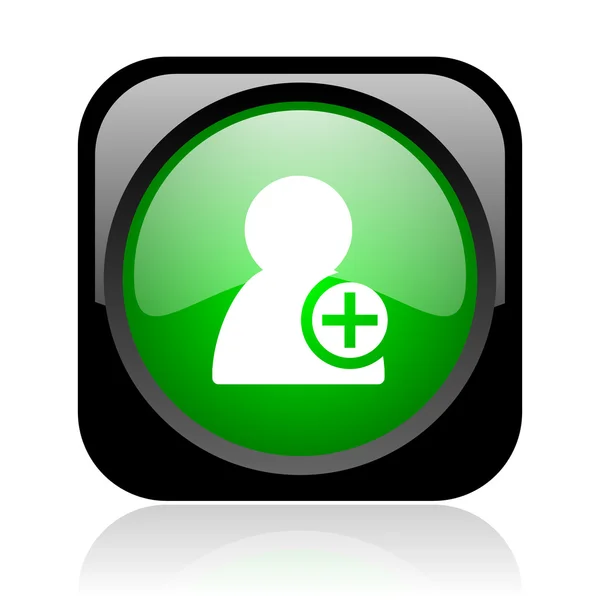 Adicionar contato preto e verde quadrado web ícone brilhante — Fotografia de Stock