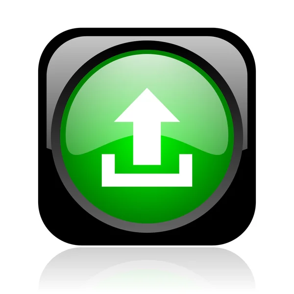 Upload black and green square web glossy icon — Stock Photo, Image