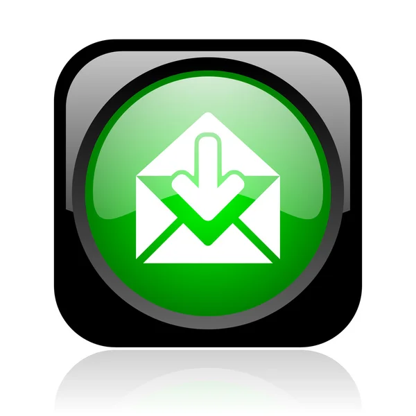 Poczta czarny i zielony kwadrat WWW błyszczący ikona — Zdjęcie stockowe