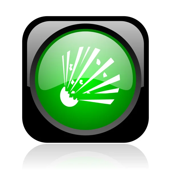 Bomb black and green square web glossy icon — Stock Photo, Image