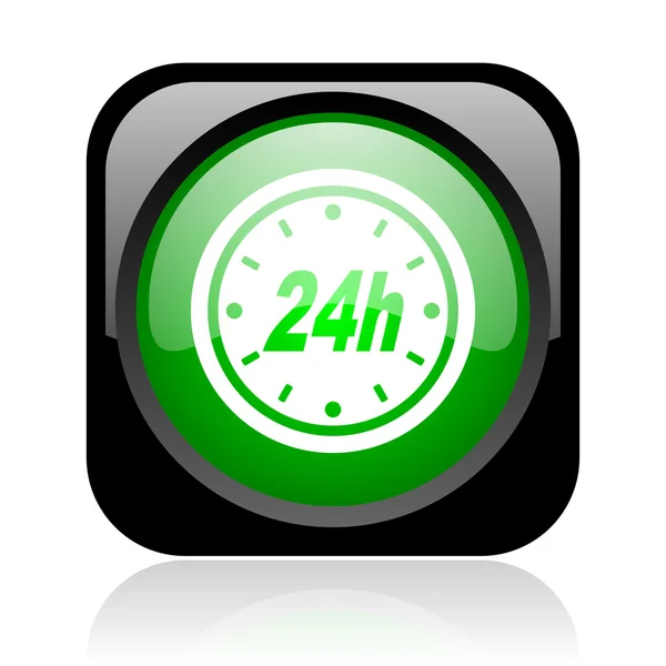 24h black and green square web glossy icon — Stock Photo, Image