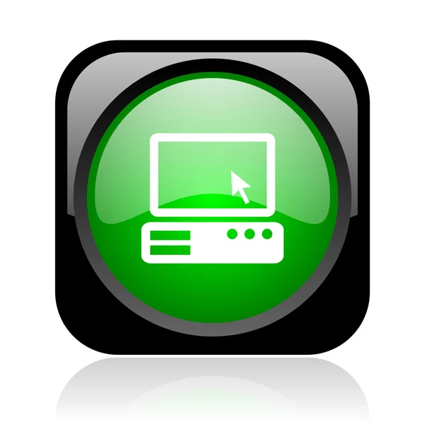 Pc black and green square web glossy icon — Stock Photo, Image
