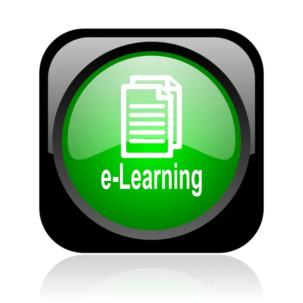 E-learning preto e verde quadrado web ícone brilhante — Fotografia de Stock