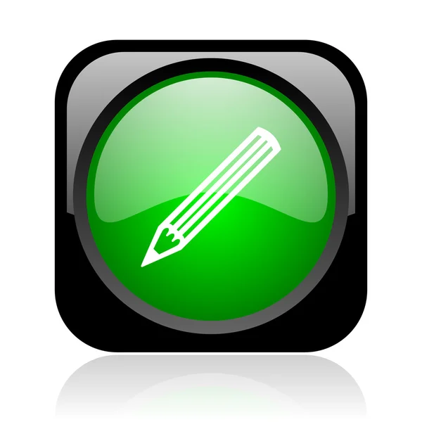 Pencil black and green square web glossy icon — Stock Photo, Image