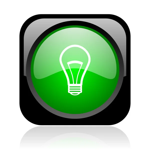 Glühbirne schwarz und grün quadratisch Web-Glanz-Symbol — Stockfoto