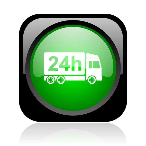 Delivery 24h black and green square web glossy icon — Stock Photo, Image