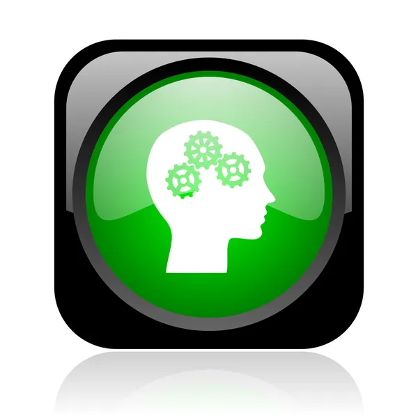 Lesklý ikona hlavy černé a zelené náměstí webové — Stock fotografie