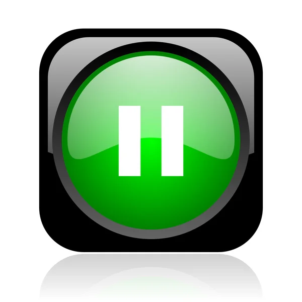 Pausa preto e verde quadrado web ícone brilhante — Fotografia de Stock