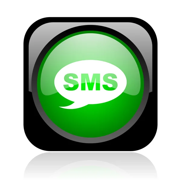 SMS siyah ve yeşil parlak web simgesi kare — Stok fotoğraf