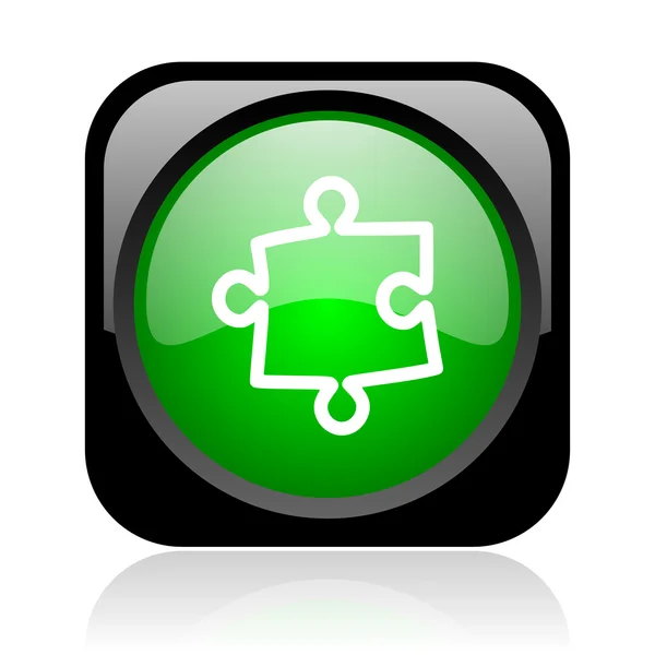 Puzzel zwarte en groene vierkante web glanzende pictogram — Stockfoto