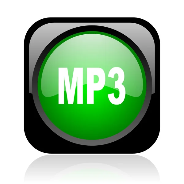 Mp3 schwarze und grüne quadratische Web-Hochglanz-Symbol — Stockfoto