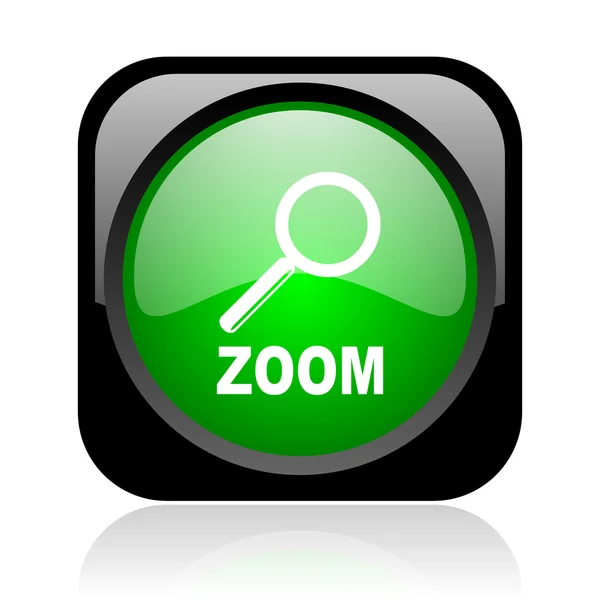 Zoom preto e verde quadrado web ícone brilhante — Fotografia de Stock