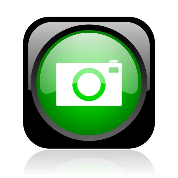 Camera black and green square web glossy icon — Stock Photo, Image