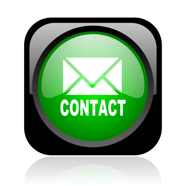 Contact black and green square web glossy icon — Stock Photo, Image