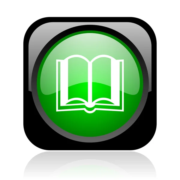 Book black and green square web glossy icon — Stock Photo, Image