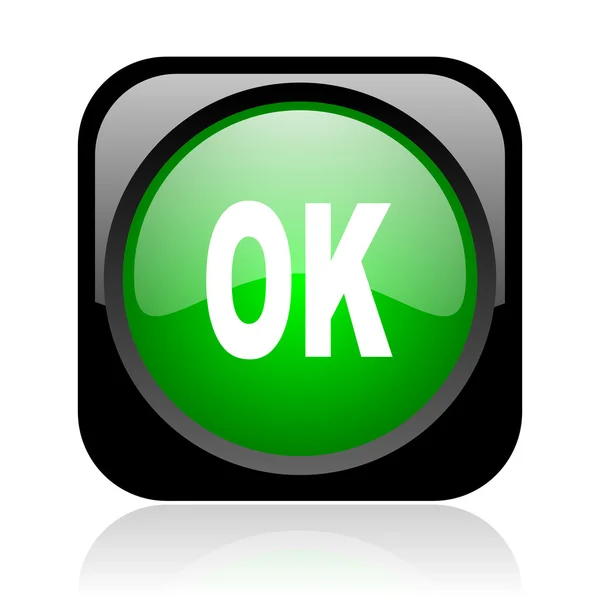Ok black and green square web glossy icon — Stock Photo, Image
