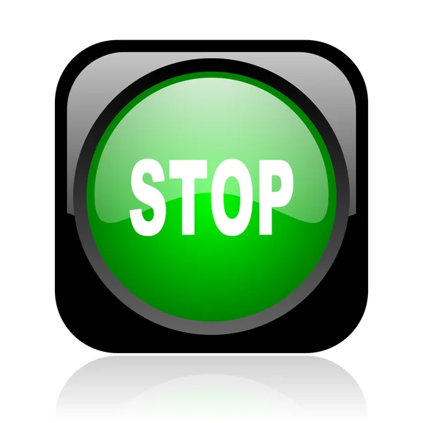 Σταματήστε το εικονίδιο γυαλιστερό μαύρο και πράσινο τετράγωνο web — Φωτογραφία Αρχείου