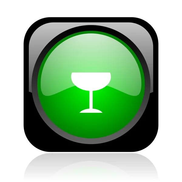 Glas zwart en groen plein web glanzende pictogram — Stockfoto